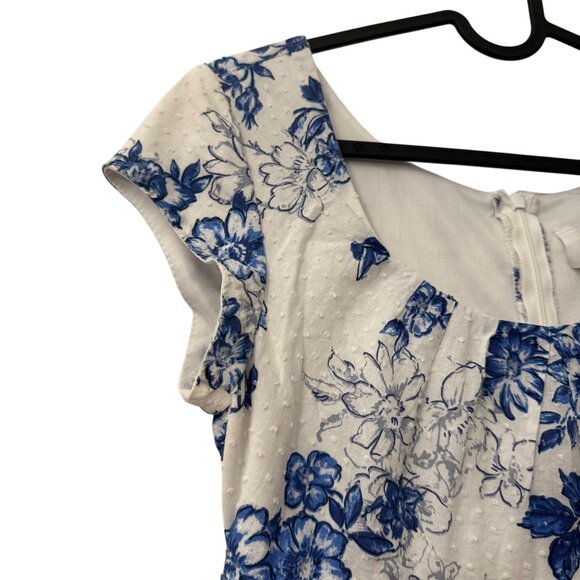 VTG Jody California White Blue Floral Swiss Dot Empire Babydoll Dress Size 5/6 - Picture 2 of 6